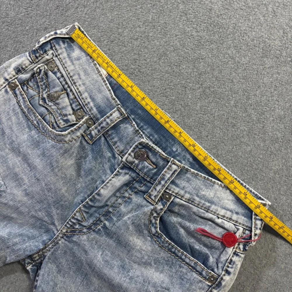 True Religion Ricky Relaxed Straight Denim Shorts Men's 31 Blue Distressed Acid